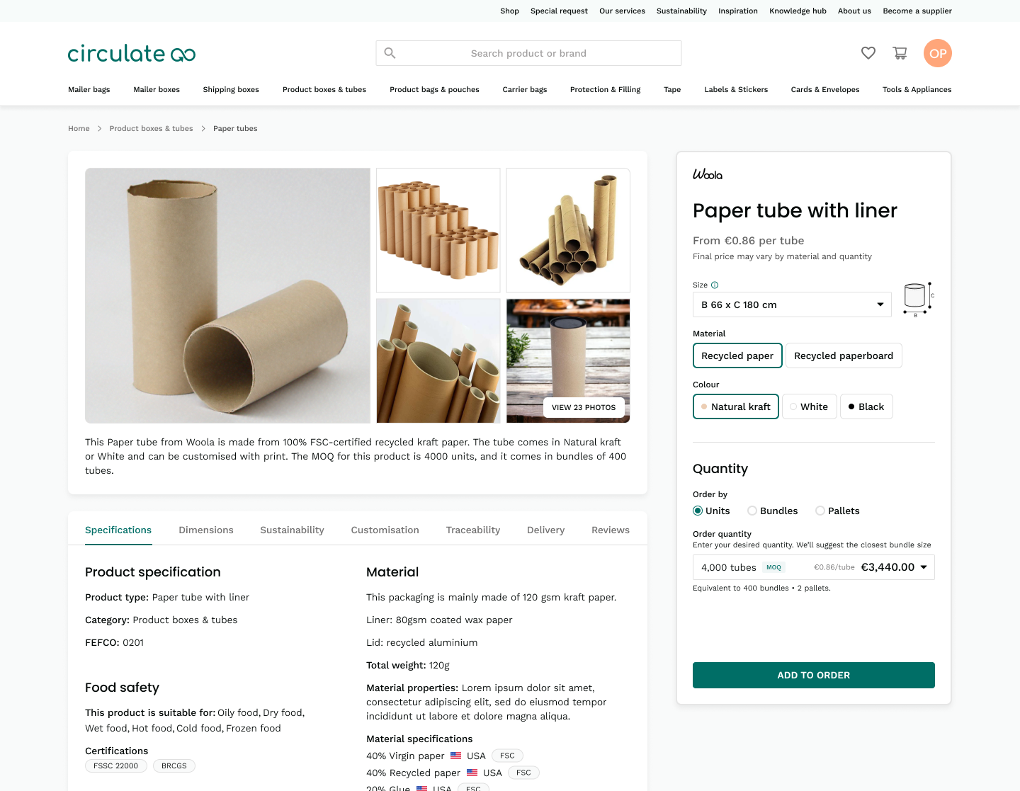 Desktop listing page showing the new information hierarchy with order panel on the right
