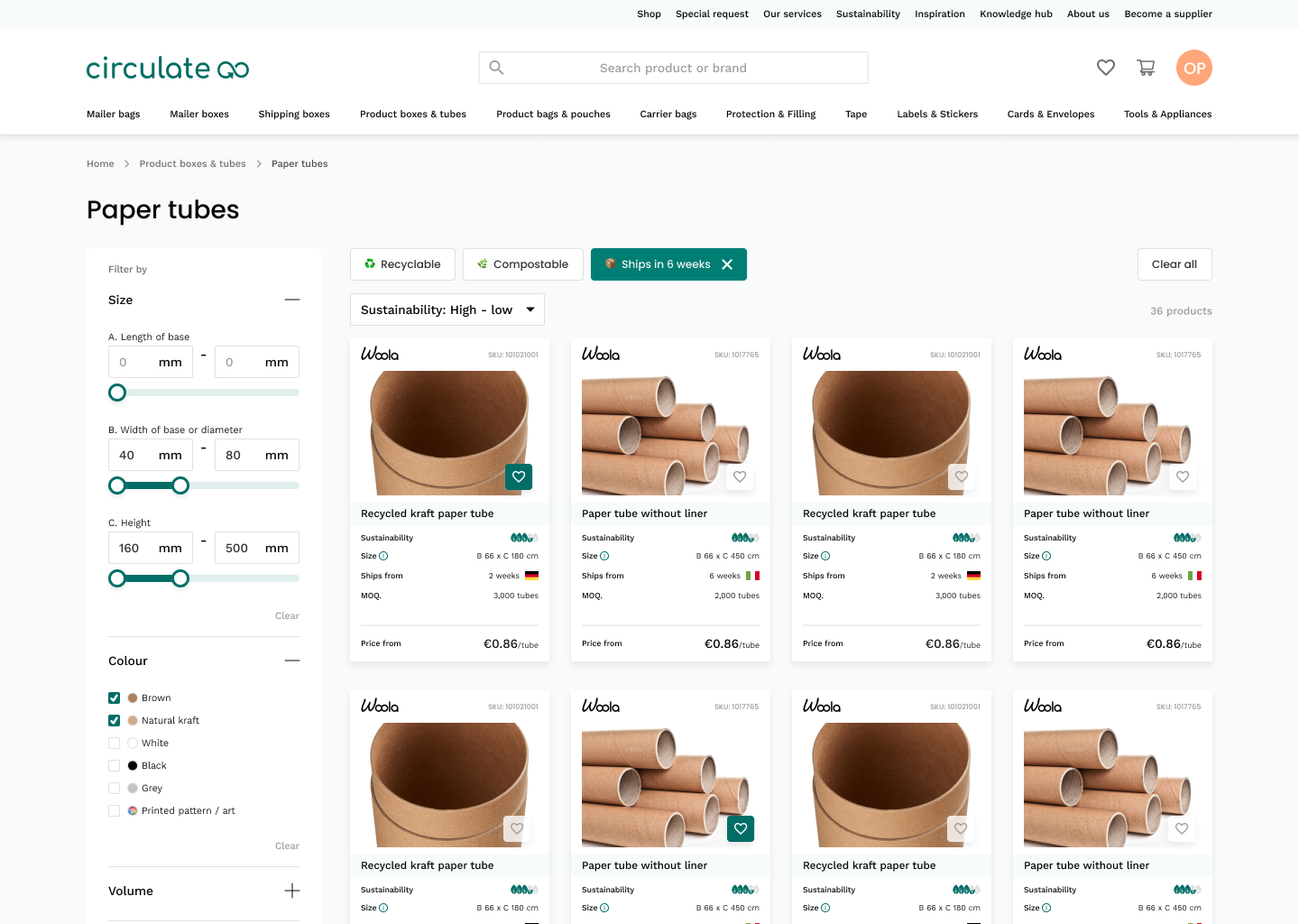 Redesigned Circulate search page showing simplified tiles in a grid with filters on the left