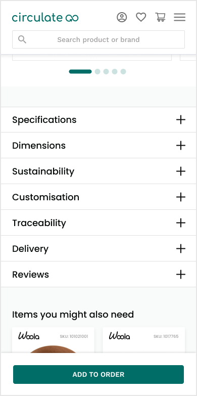 Mobile listing — collapsed sections for detailed specs
