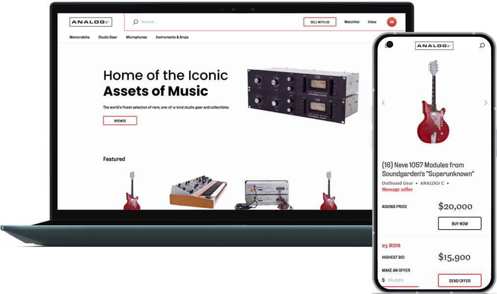 Analogr marketplace shown on laptop and mobile