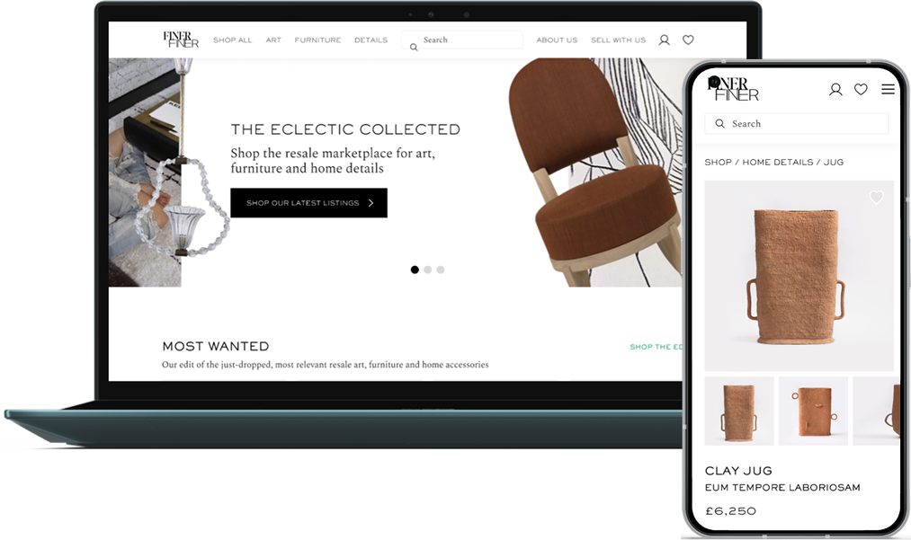 FinerFiner marketplace shown on laptop and mobile